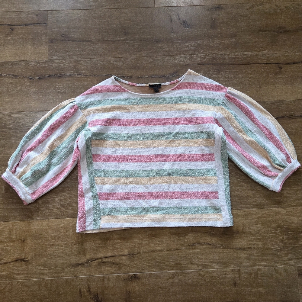 Current Air Anthro Striped Balloon Sleeve Bohocore Blouse Lrg Cottage Casual
